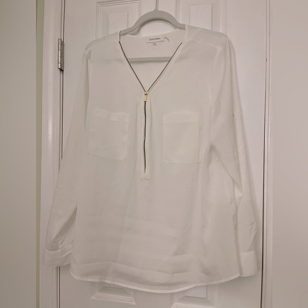Calvin Klein white zipper blouse
